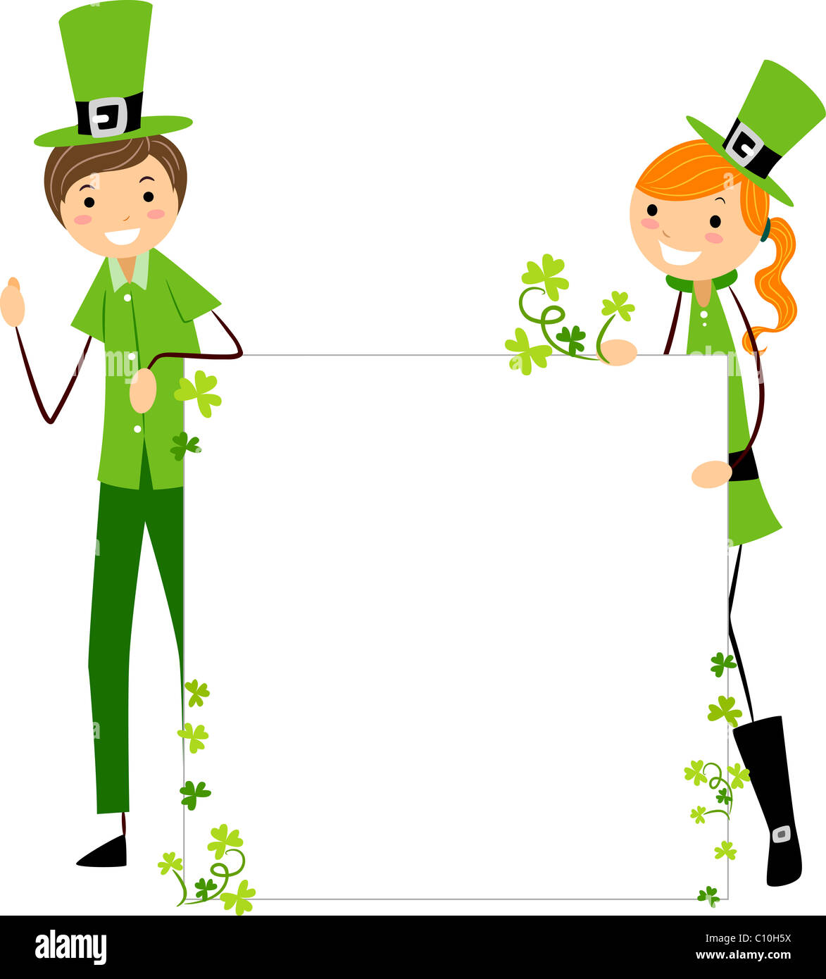 Beispiel für ein Mädchen und jungen in grün mit einem Brett Stockfoto