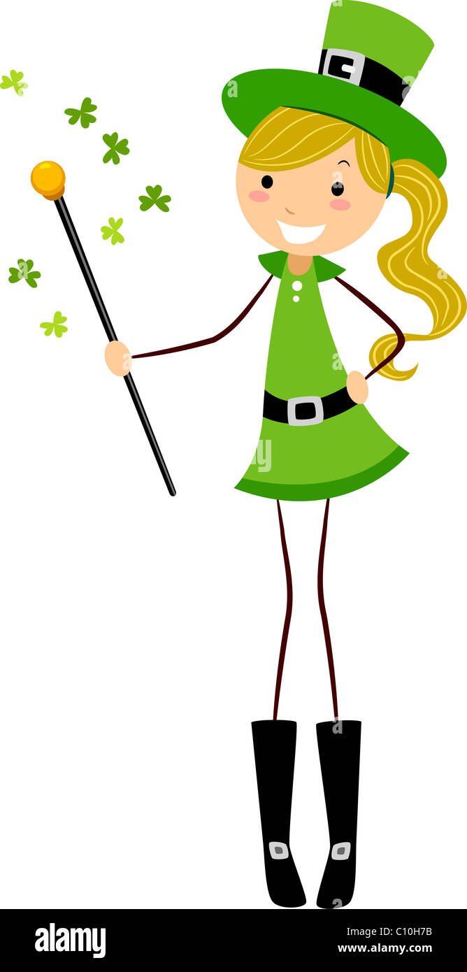 Abbildung eines Mädchens mit einem Stock Stockfoto