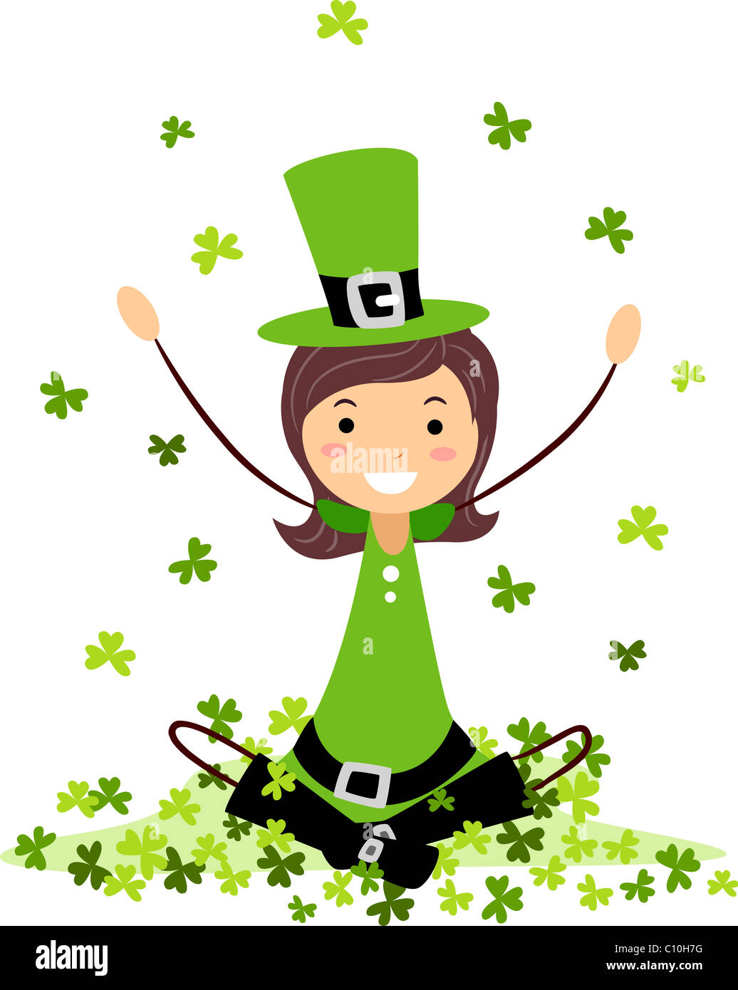 Abbildung eines Mädchens mit Kleeblätter spielen Stockfoto