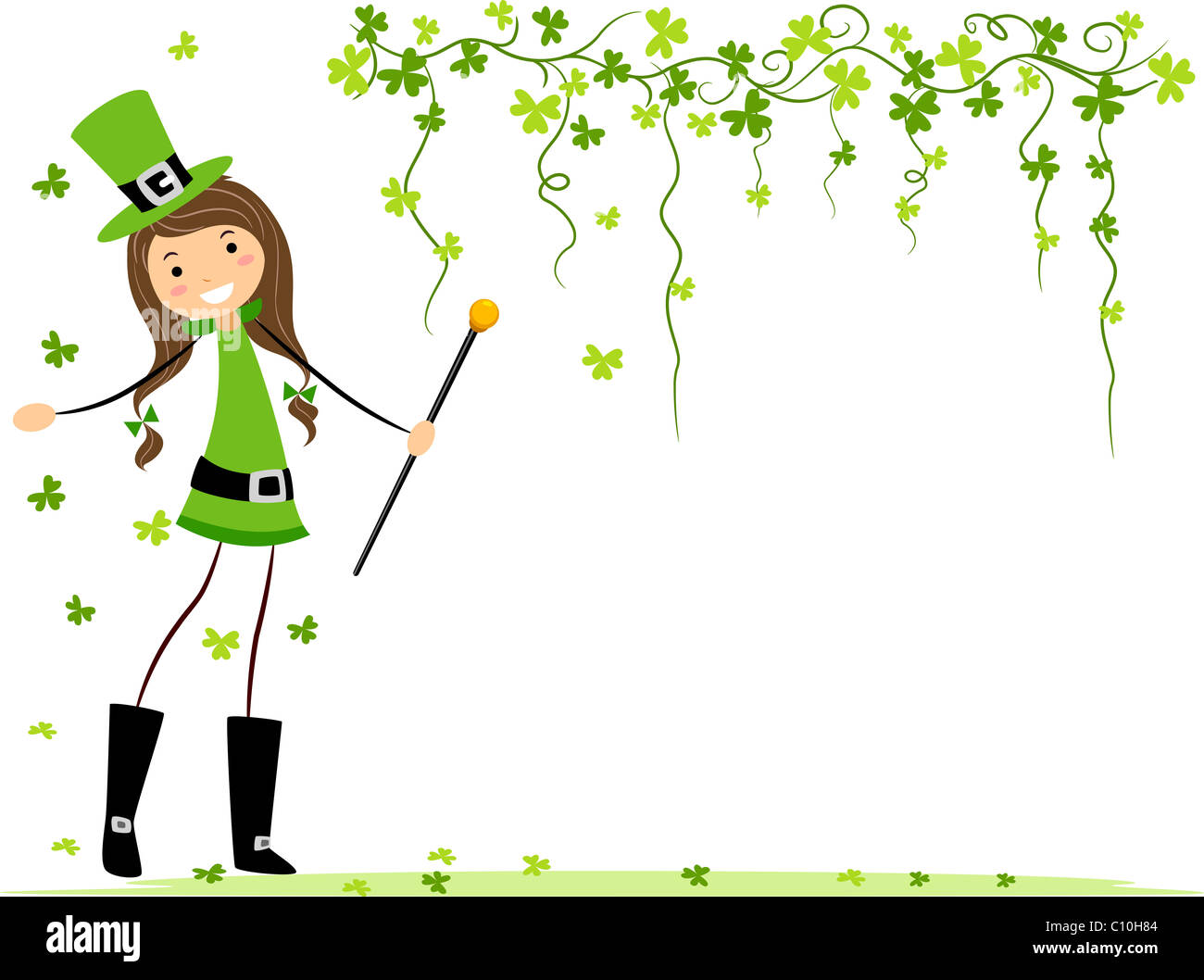 Abbildung eines Mädchens mit Kleeblätter spielen Stockfoto