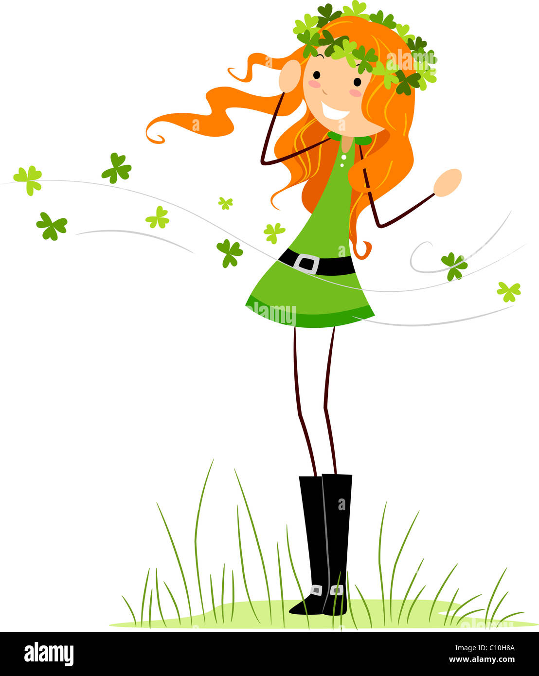 Beispiel für ein Mädchen trägt eine Krone aus Klee Stockfoto