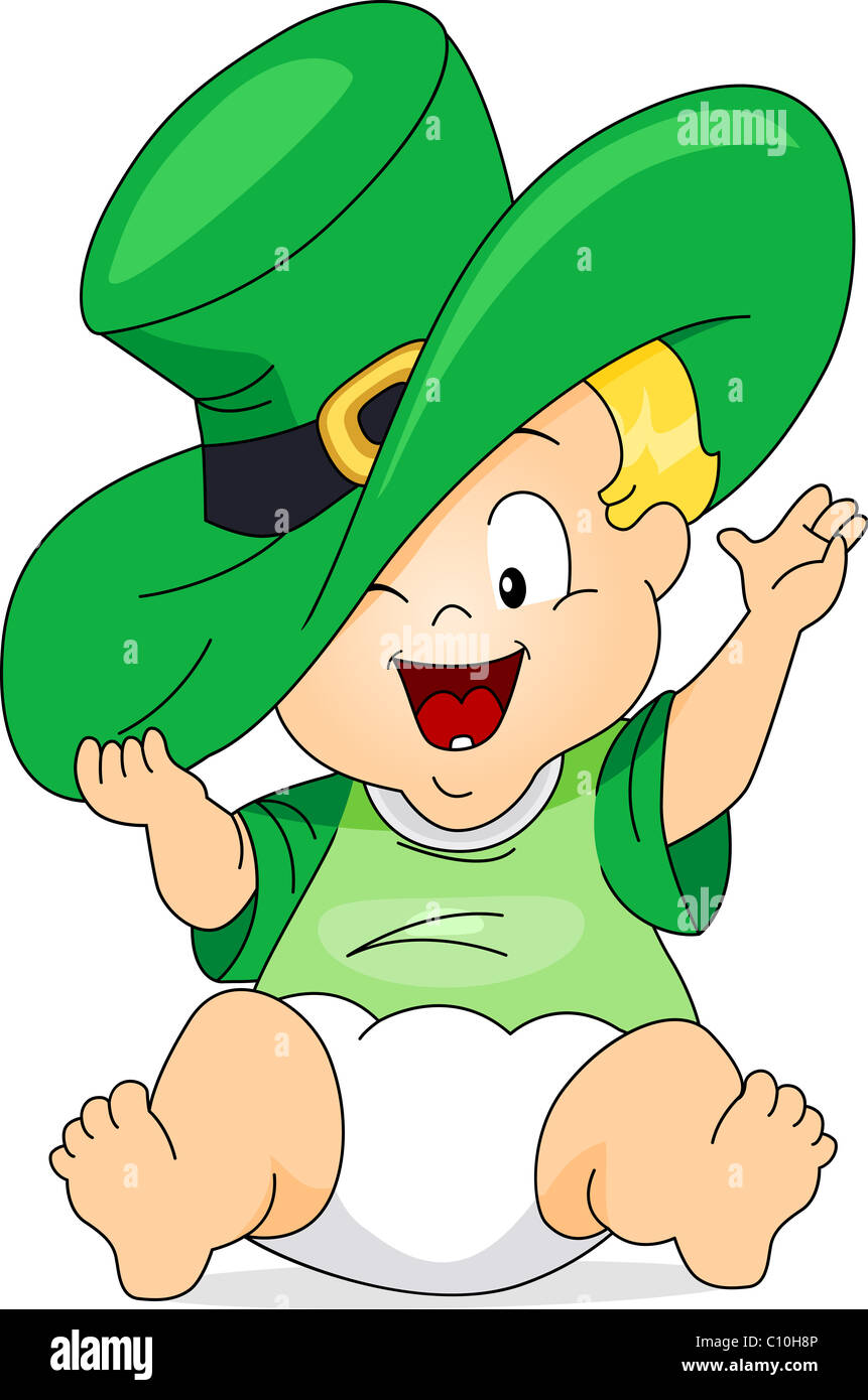 Abbildung eines Babys einen großen Kobold Hut Stockfoto