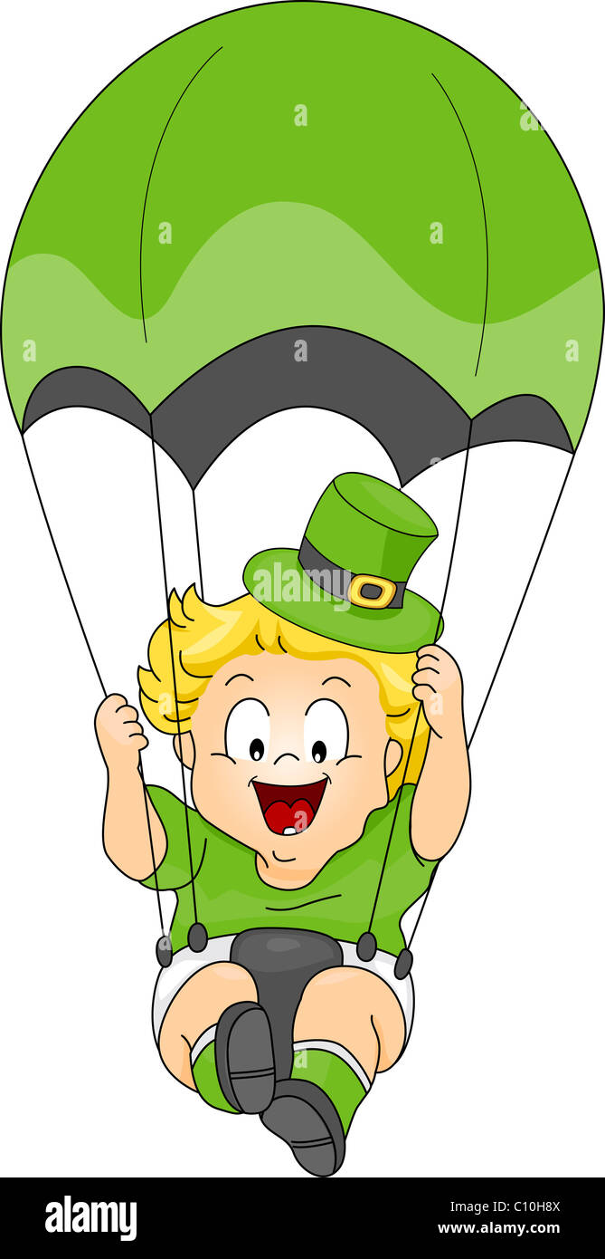 Abbildung eines Babys im St Patrick Kostüm Fallschirmsport Stockfoto