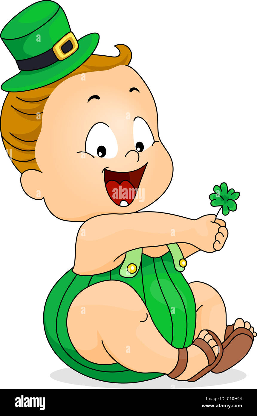 Abbildung eines Babys halten eine Kleeblatt Stockfoto