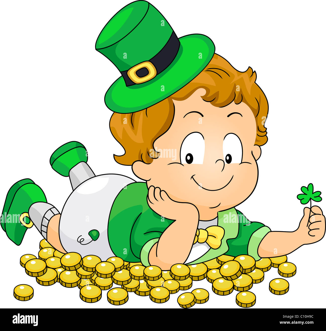 Beispiel für ein Kind liegen auf Goldmünzen Stockfoto