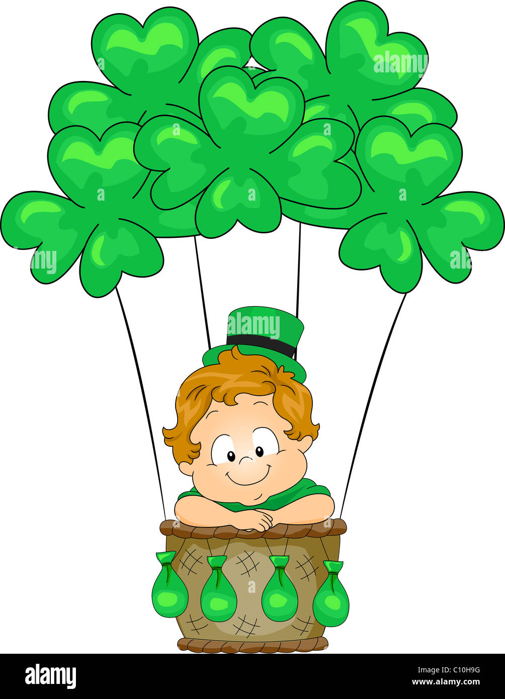 Abbildung von einem Kind, einen Heißluftballon fahren Stockfoto