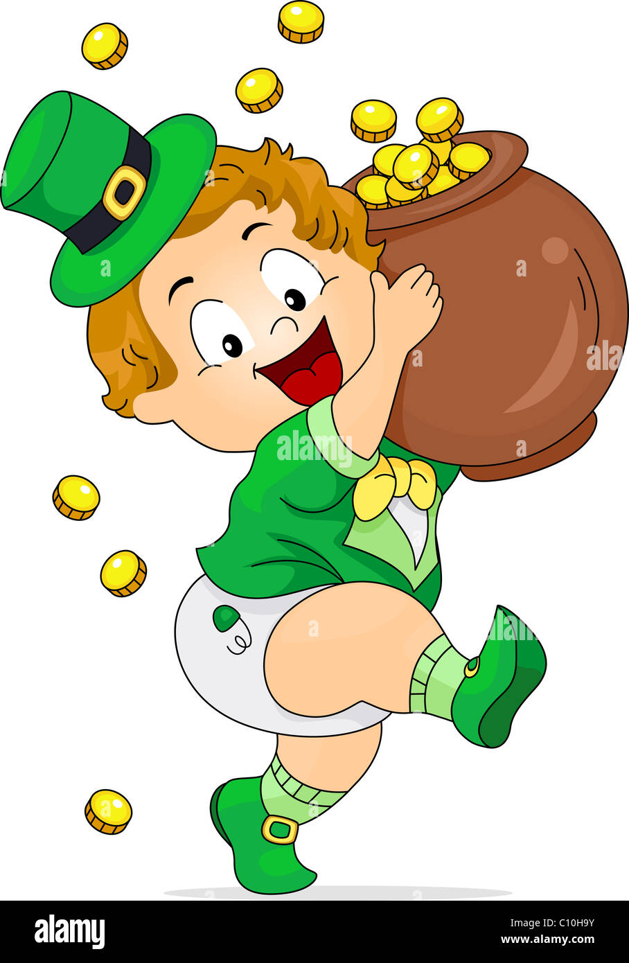 Abbildung eines Babys tragen einen Topf voll Gold Stockfoto