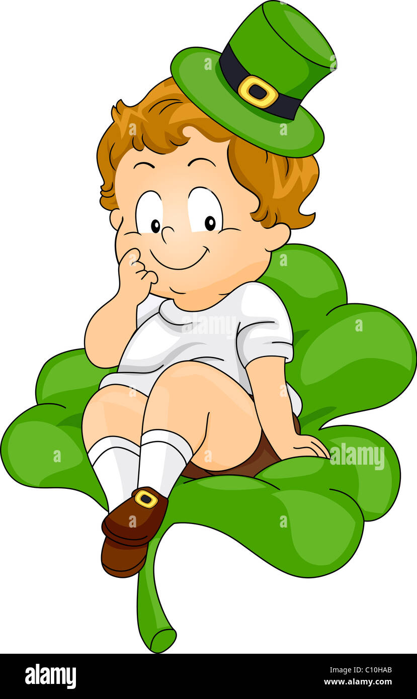 Beispiel für ein Kind sitzt auf einer riesigen Klee Stockfoto