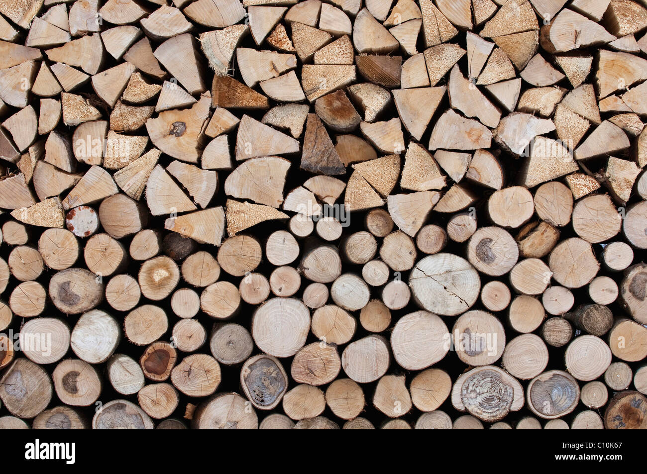 Brennholz, gestapelten Rundholz anmeldet obere, vordere Seite des Stapels Stockfoto