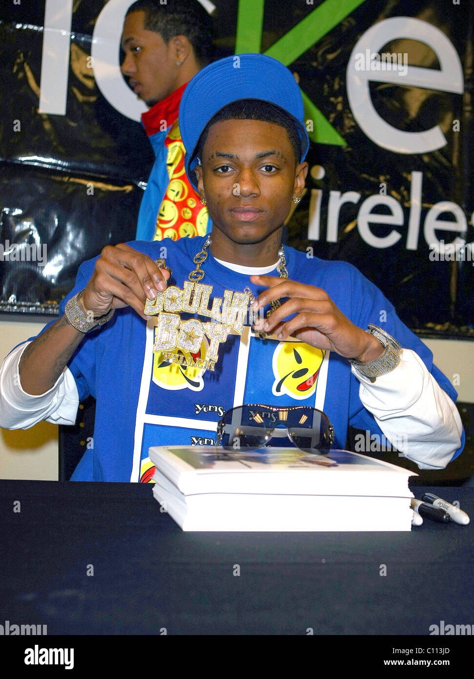 Grammy nominierte Künstler Soulja Boy Tell EM hilft eine neue mobile Musik-Service in Las Vegas, Nevada Cricket - 18.02.09 Anpfiff Stockfoto