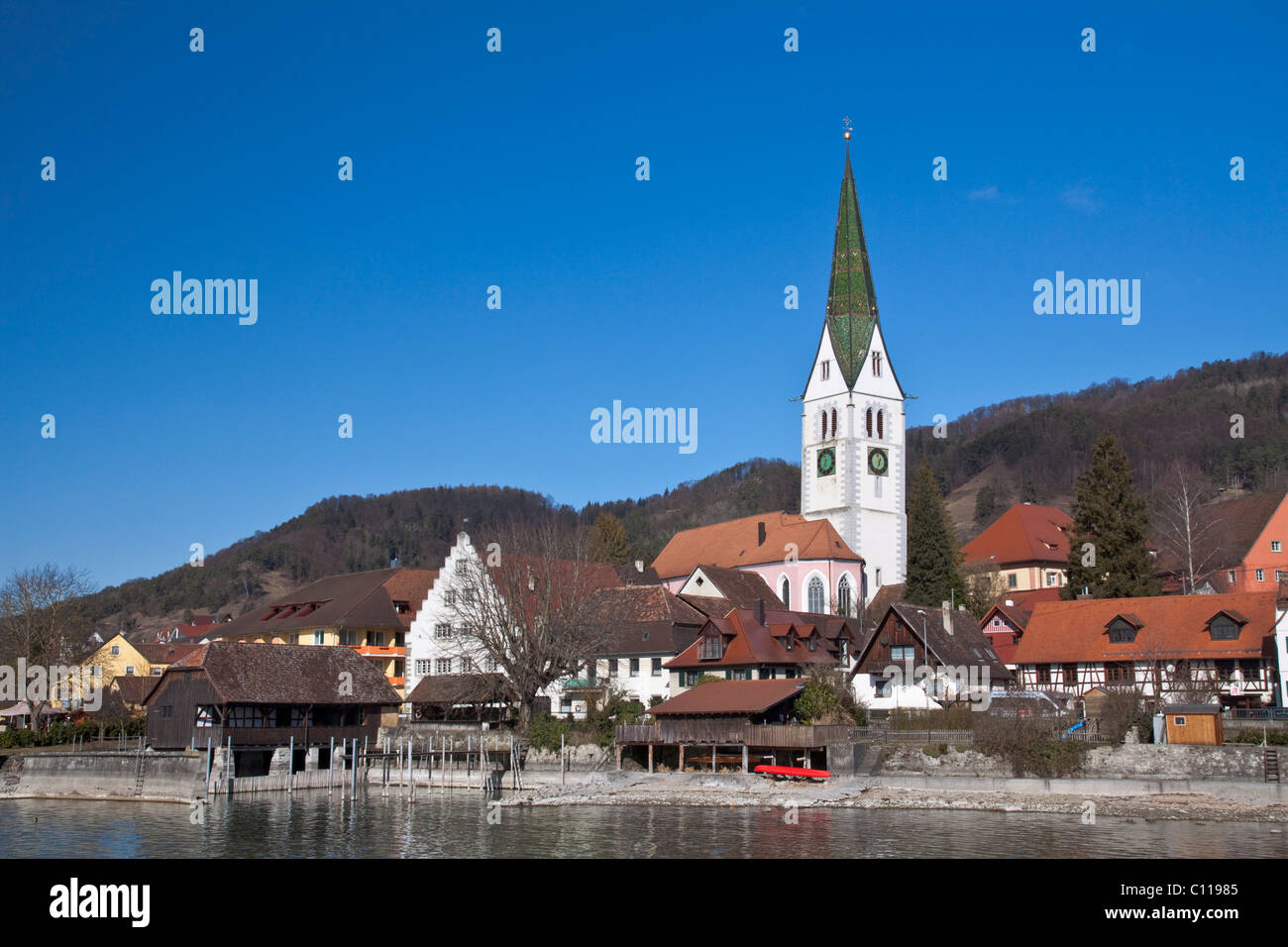 Sipplingen am Bodensee mit seiner Altstadt, vom Wasser, Ueberlingersee See, Bezirk Bodenseekreis gesehen Stockfoto