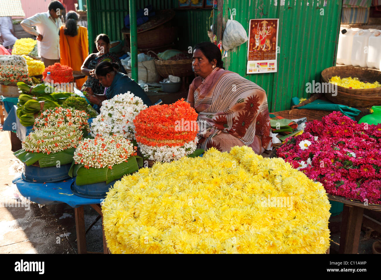 Blume Stand auf Devaraja Markt, Mysore, Karnataka, Südindien, Indien, Südasien, Asien Stockfoto