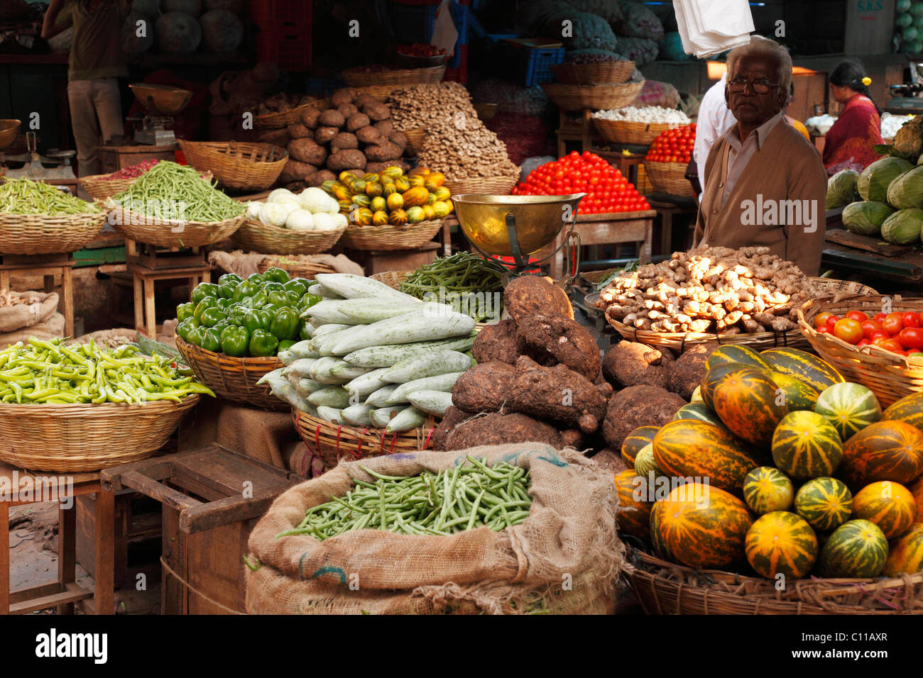 Gemüse-stall, Devaraja Markt, Mysore, Karnataka, Südindien, Indien, Südasien, Asien Stockfoto