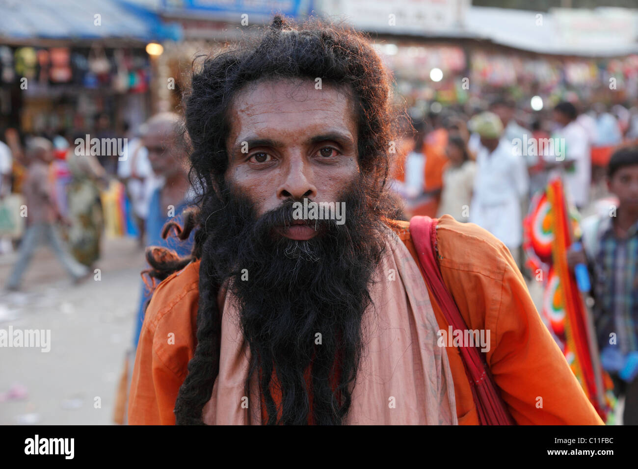 Pilger mit einem langen Bart, Thaipusam Festival in Palani, Tamil Nadu, Tamil Nadu, Südindien, Indien, Asien Stockfoto