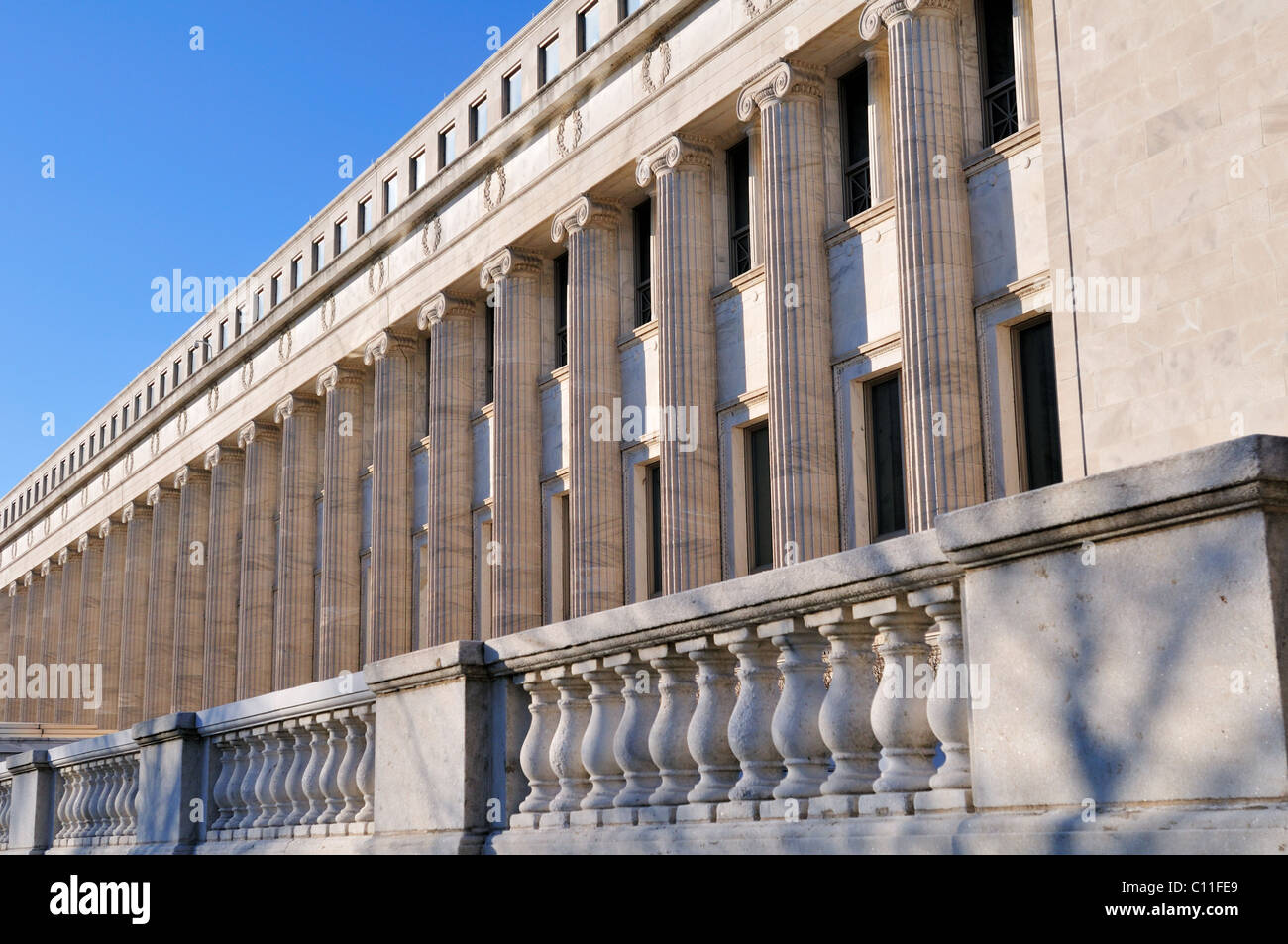 Kannellierten ionischen Säulen auf der Ostseite des Field Museum. Chicago, Illinois, USA. Stockfoto