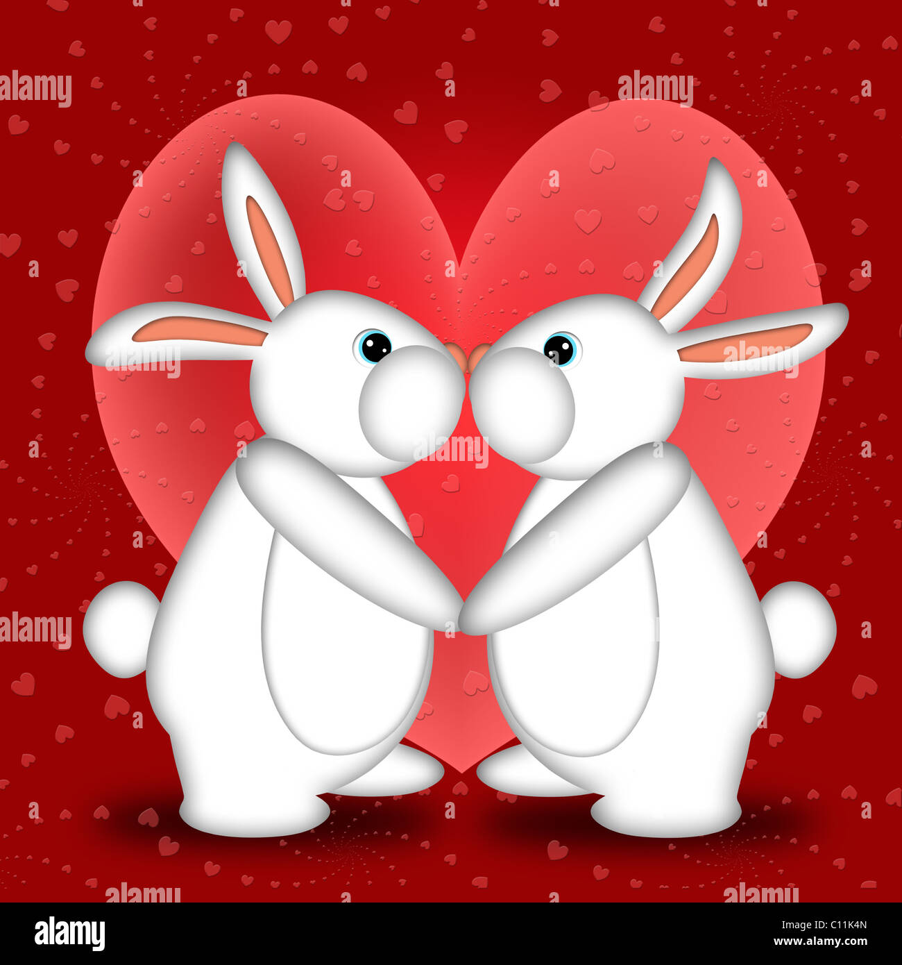 Valentinstag oder Silvester weißer Hase Kaninchen küssen mit Herzen  Illustration Stockfotografie - Alamy