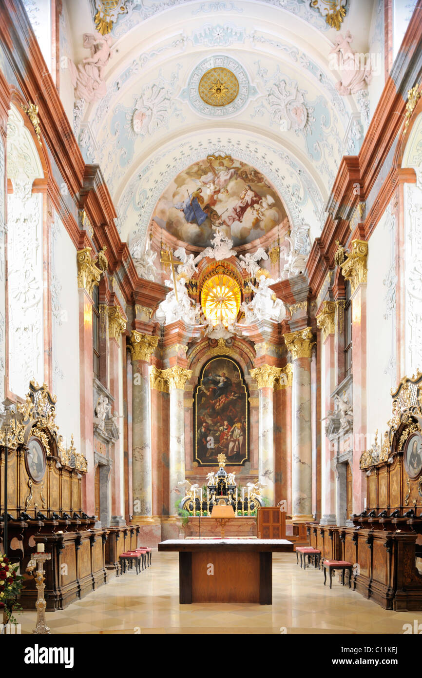 In der Abteikirche mit Fresken von Paul Troger, Benediktinerkloster Stift Altenburg, Altenburg, Waldviertel Stockfoto