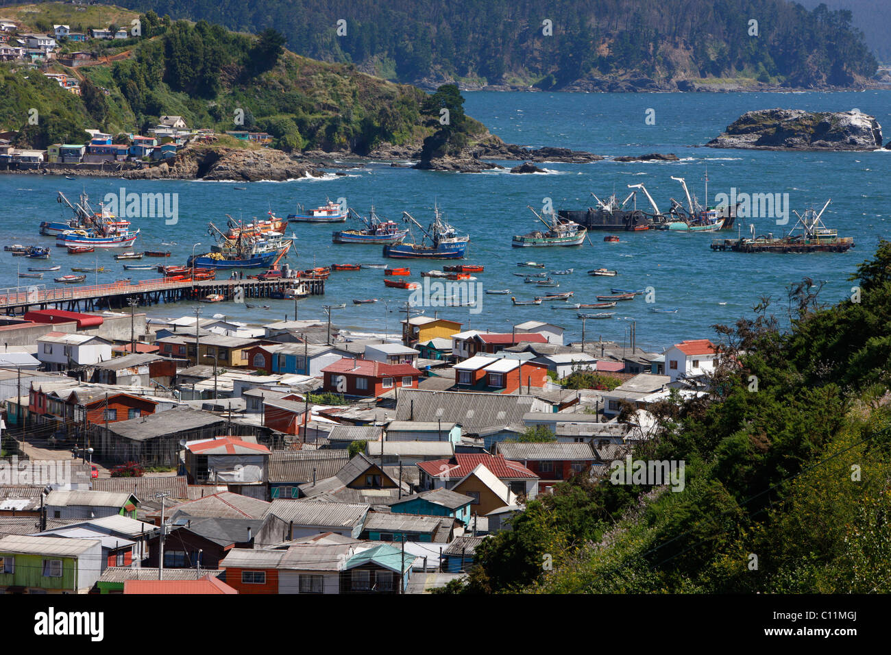 Hafen, Bergbau Stadt Lota, Chile, Südamerika Stockfoto