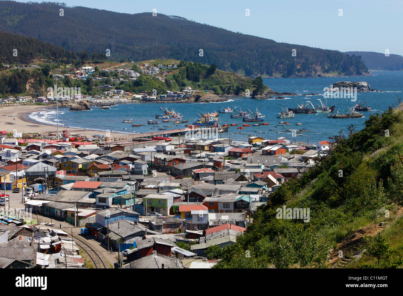 Hafen, Bergbau Stadt Lota, Chile, Südamerika Stockfoto