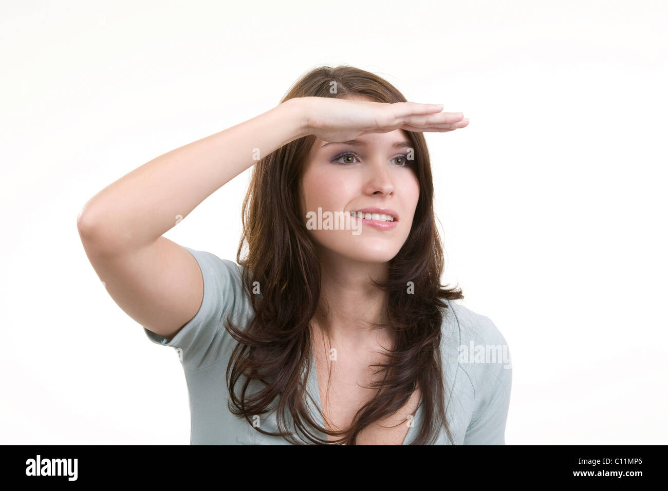 Frau starrte in die Ferne Stockfoto