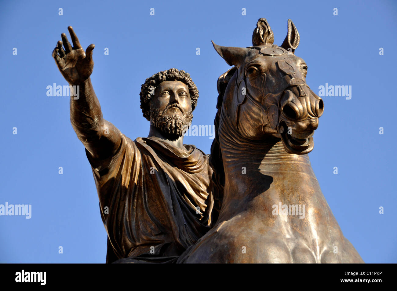 Reiterstatue des Marcus Aurelius, Piazza del Campidoglio Kapitolsplatz, Rome, Lazio, Italien, Europa Stockfoto