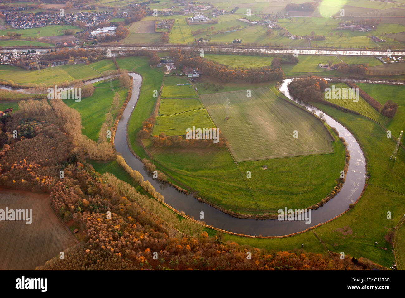 Luftaufnahme, Wesel-Datteln-Kanal, Verlauf der Lipppe Fluss, Schermbeck, Ruhrgebiet, Nordrhein-Westfalen, Deutschland, Europa Stockfoto