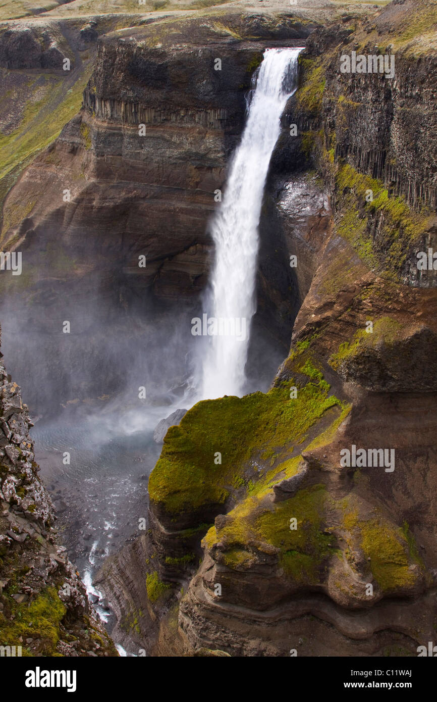 Háifoss Wasserfall, 120 Meter hohen Wasserfall, Hekla, Island, Europa Stockfoto