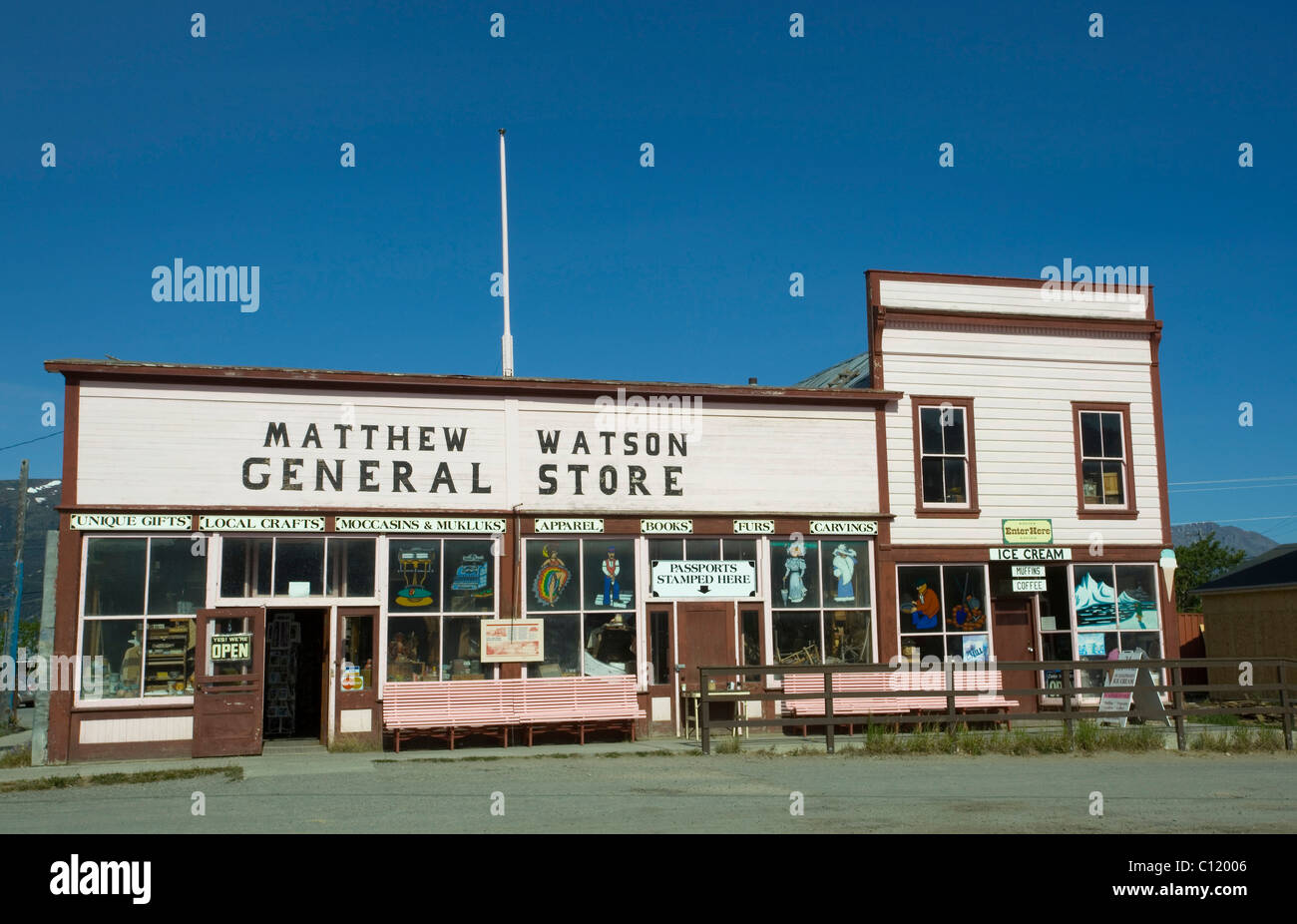 Historischen Matthew & Watson General Store, Carcross, Klondike Gold Rush, Chilkoot Trail, Chilkoot Pass, Yukon Territorium, Kanada Stockfoto