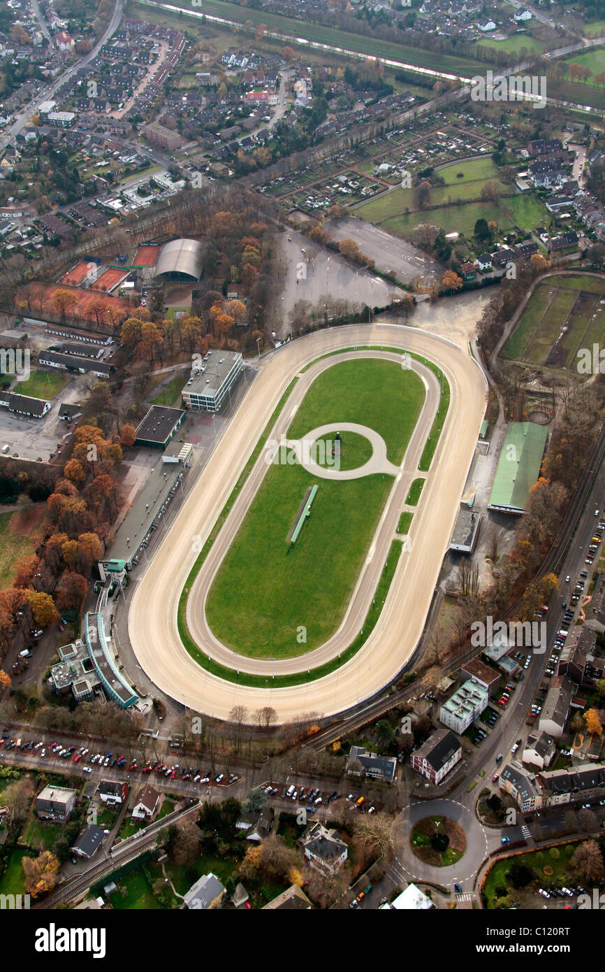 Luftaufnahme, Harness racing Track, Rennstrecke veranstaltet Dinslaken, Region Ruhrgebiet, Nordrhein Westfalen Stockfoto