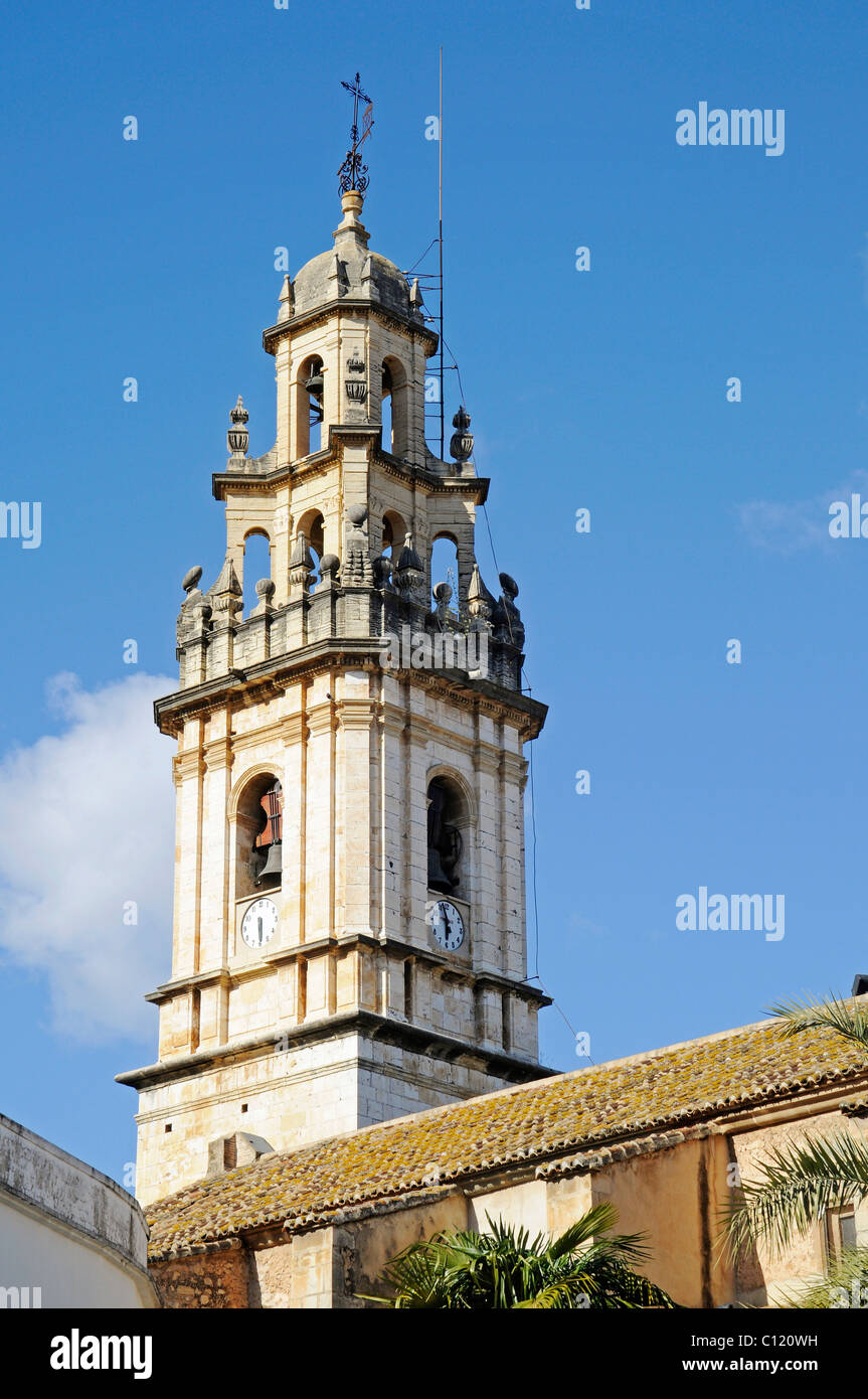 Kirchturm, Iglesia De La Asunción Kirche, Pego, Marina Alta, Costa Blanca, Provinz Alicante, Spanien, Europa Stockfoto