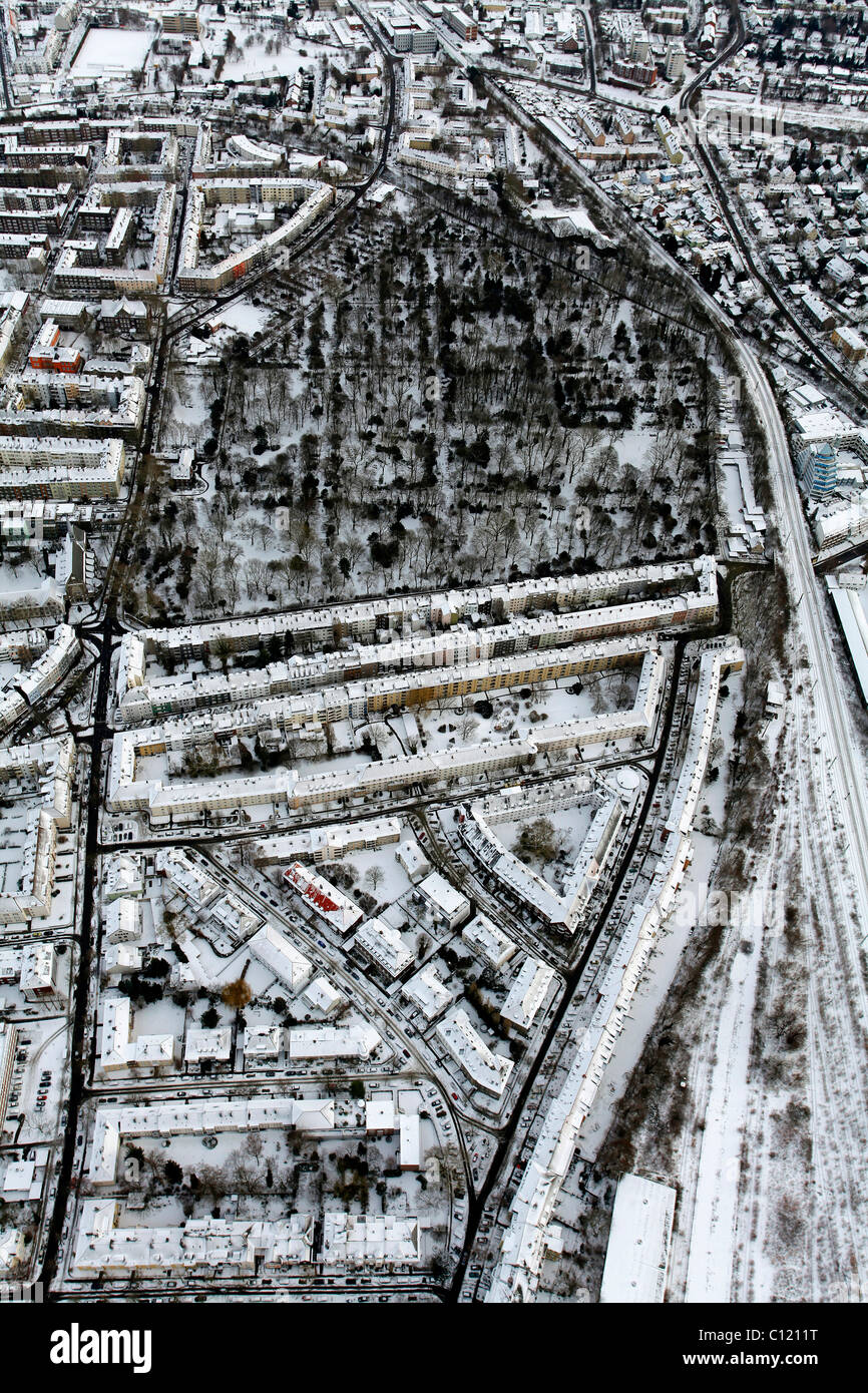 Luftaufnahme, Häuserblocks, Mietwohnungen, Duesseldorfer Strasse Street, Ostpark, Dortmund, Ruhrgebiet region Stockfoto