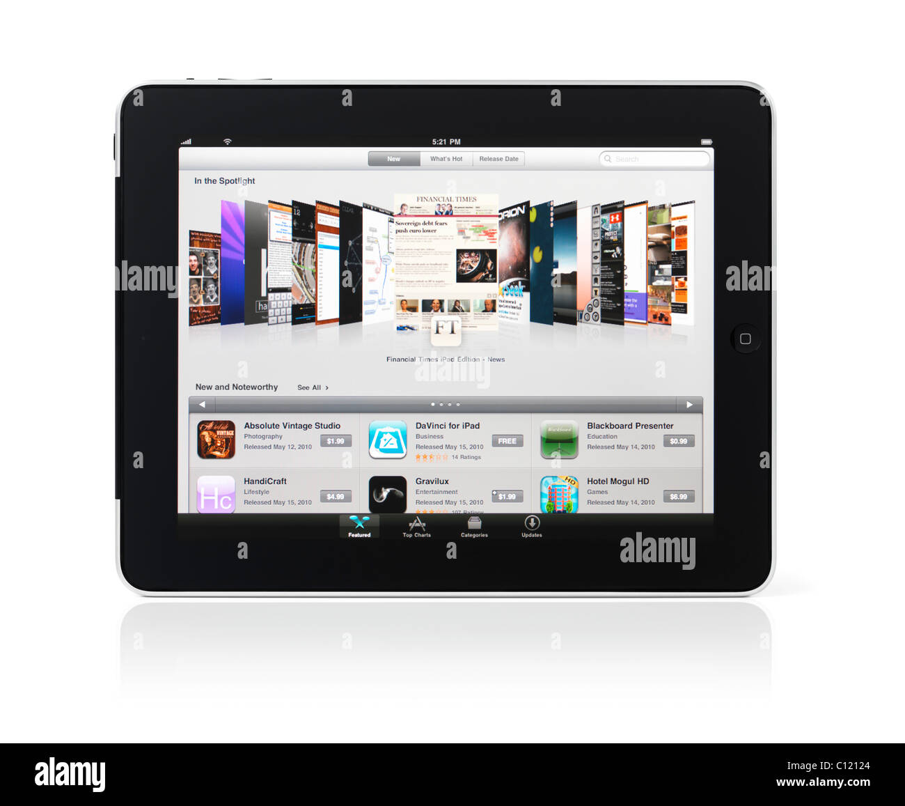 Apple iPad 3G Tablet mit AppStore auf dem Display isoliert auf weißem Hintergrund Stockfoto