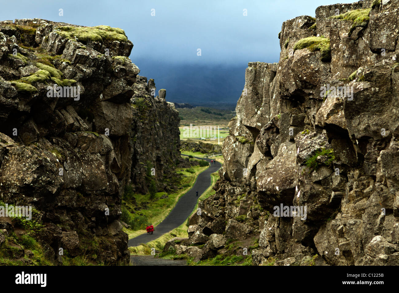 Islands Riftvalley (Þingvellir), wo die Kontinente Amerika und Europa Auseinanderdriften Stockfoto