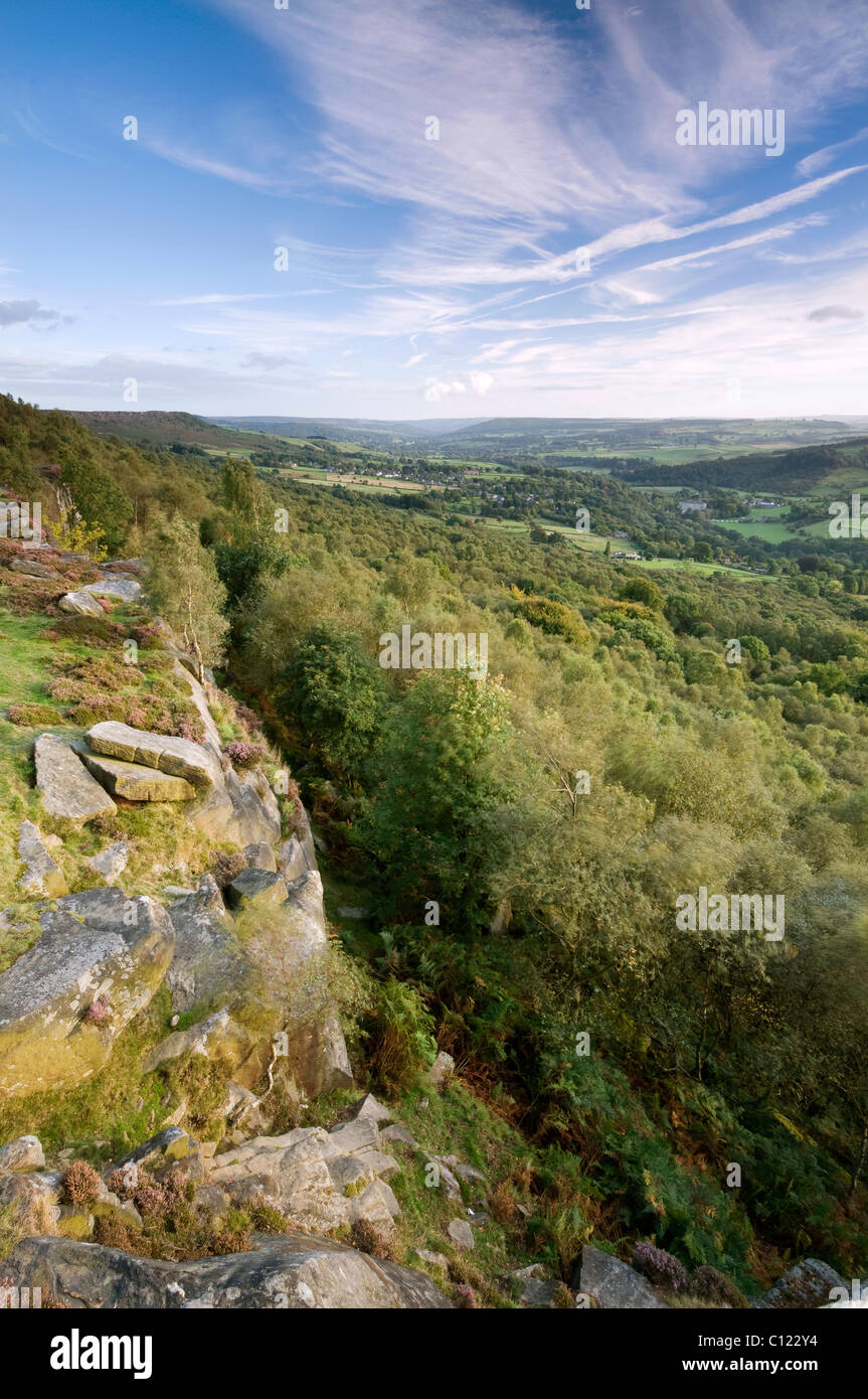 Froggatt Edge, Derbyshire Blick Richtung Curbar am Spätnachmittag Licht, September 2010 Stockfoto