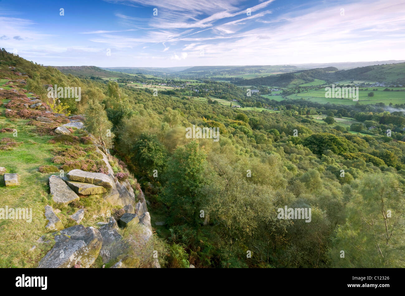 Froggatt Edge, Derbyshire Blick Richtung Curbar am Spätnachmittag Licht, September 2010 Stockfoto