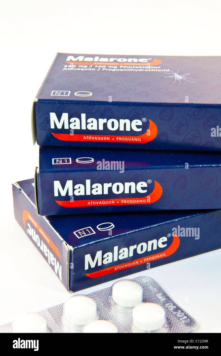Anti-Malaria-Medikament Malarone Stockfoto