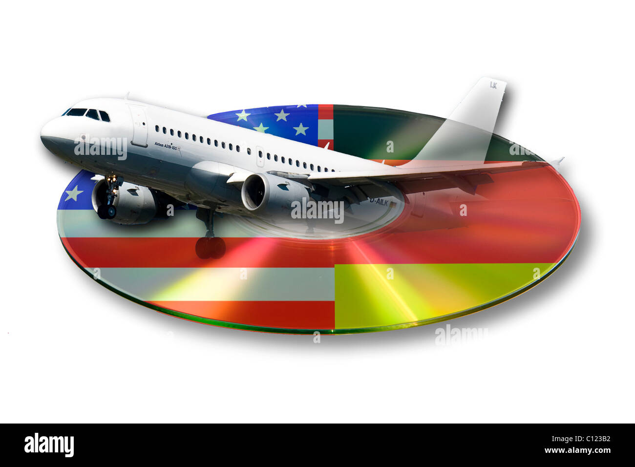 Symbolisches Bild Datenaustausch, Flugdaten, Passagierdaten, auf CD, DVD, Deutschland - USA Stockfoto