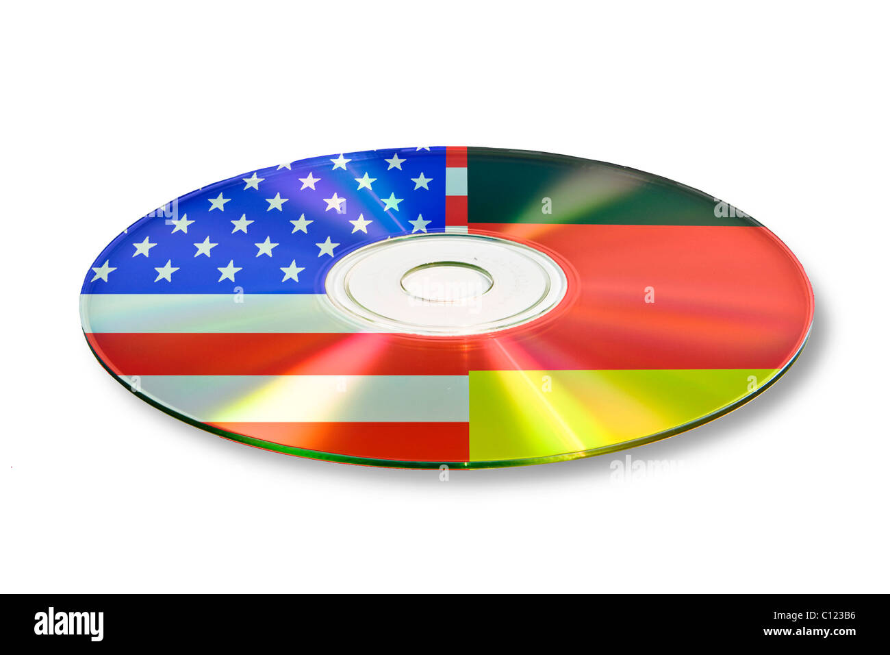 Symbolisches Bilddaten austauschen, Kontoinformationen, auf CD, DVD, Deutschland - USA Stockfoto