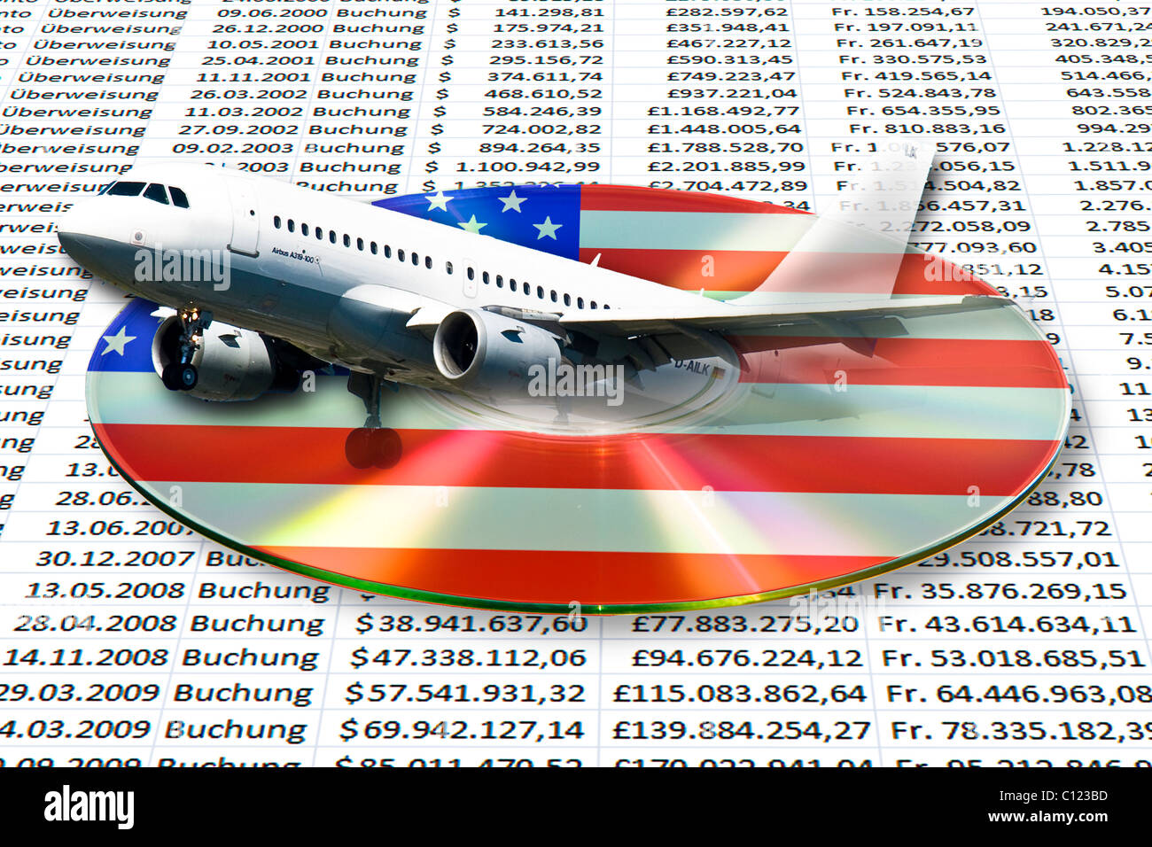 Symbolisches Bild Datenaustausch, Flugdaten, Passagierdaten, auf CD, DVD, USA Stockfoto