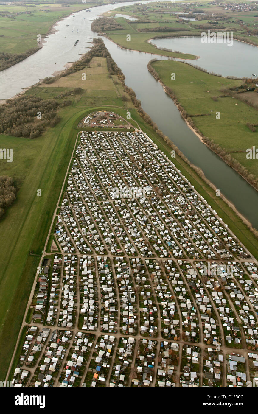 Luftbild, große Boden camping, Grav-Insel Insel, Rhein, Wesel, Niederrhein Region, North Rhine-Westphalia Stockfoto