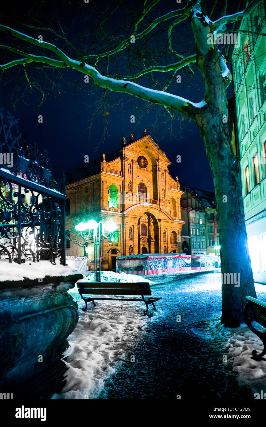 St. Martinskirche Kirche bei Nacht, Bamberg, Upper Franconia, Bayern, Deutschland, Europa Stockfoto