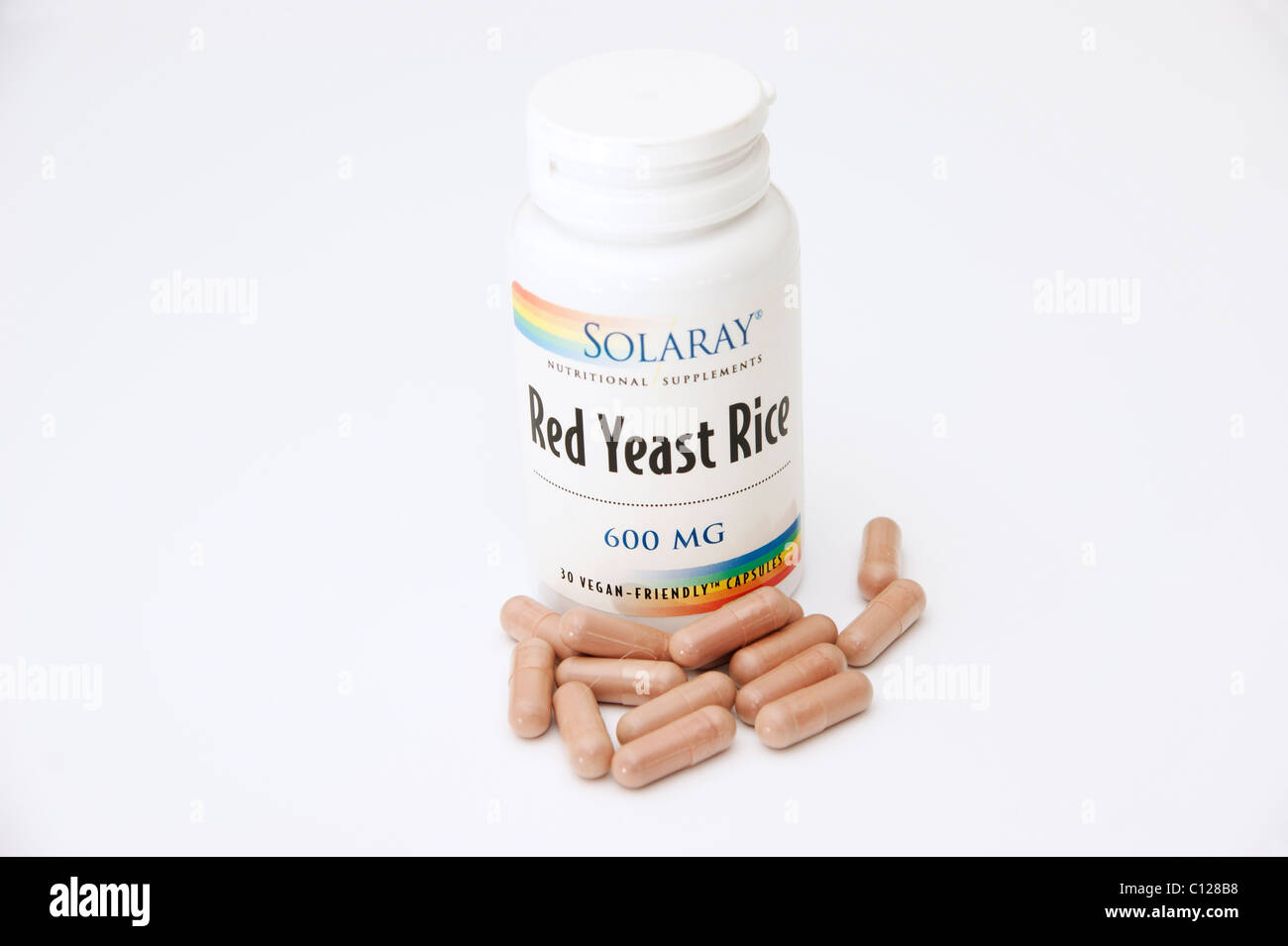Roter Hefereis Tabletten ein natürliches Mittel zur Reduzierung der Cholesterinspiegel Stockfoto