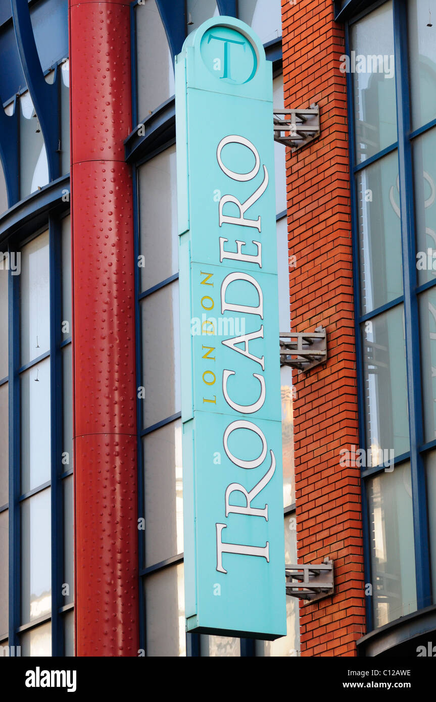 London Trocadero Zeichen, Shaftesbury Avenue, London, England, Uk Stockfoto