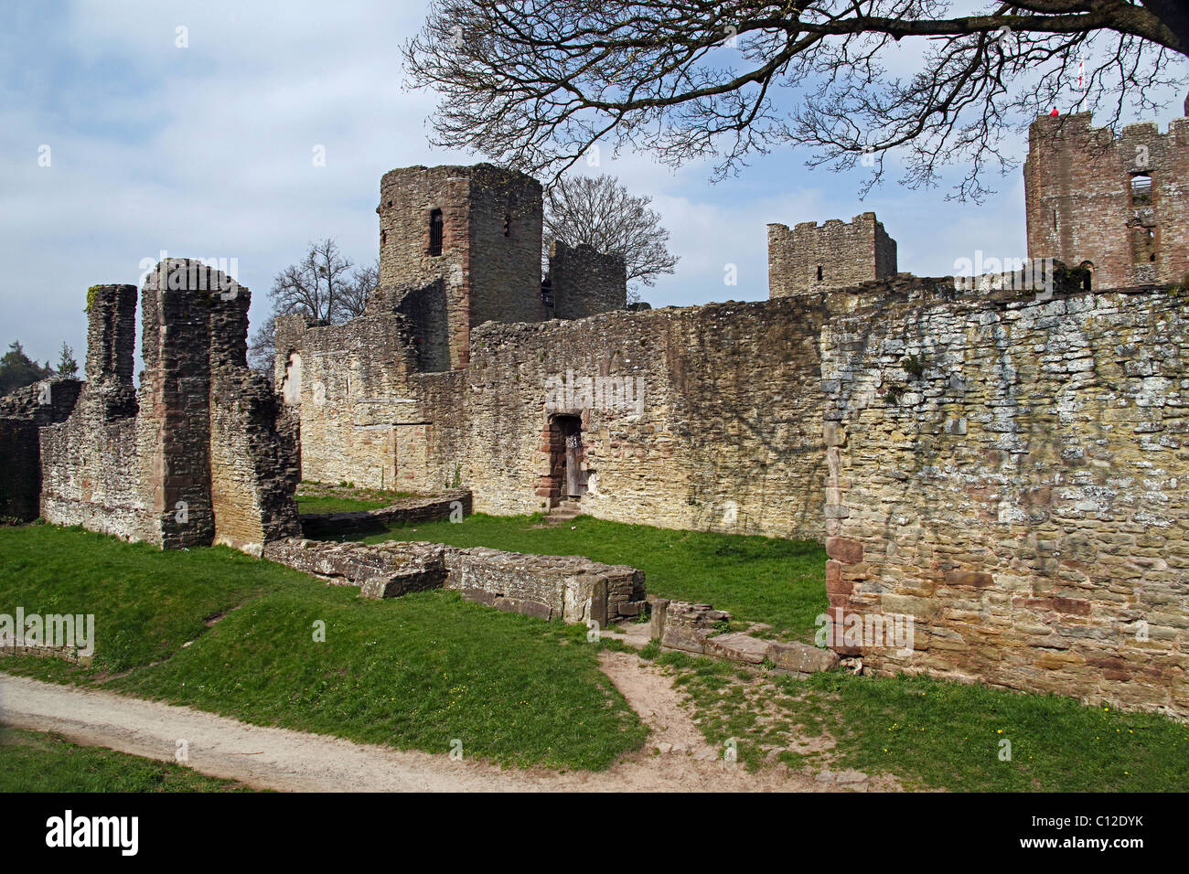 Die zerstörten Mauern bei Ludlow Castle, Shropshire, England, UK Stockfoto