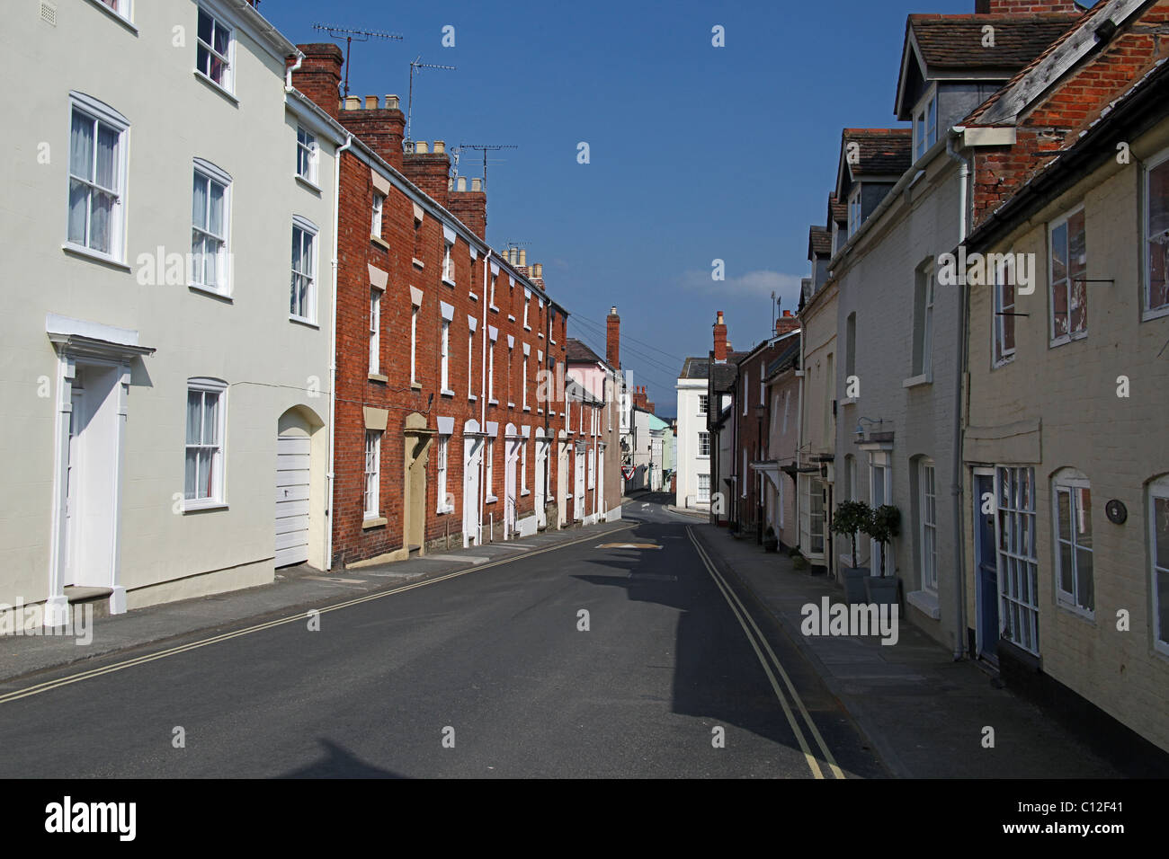 Stadthäuser auf Bell Lane in Ludlow, Shropshire, England, UK Stockfoto