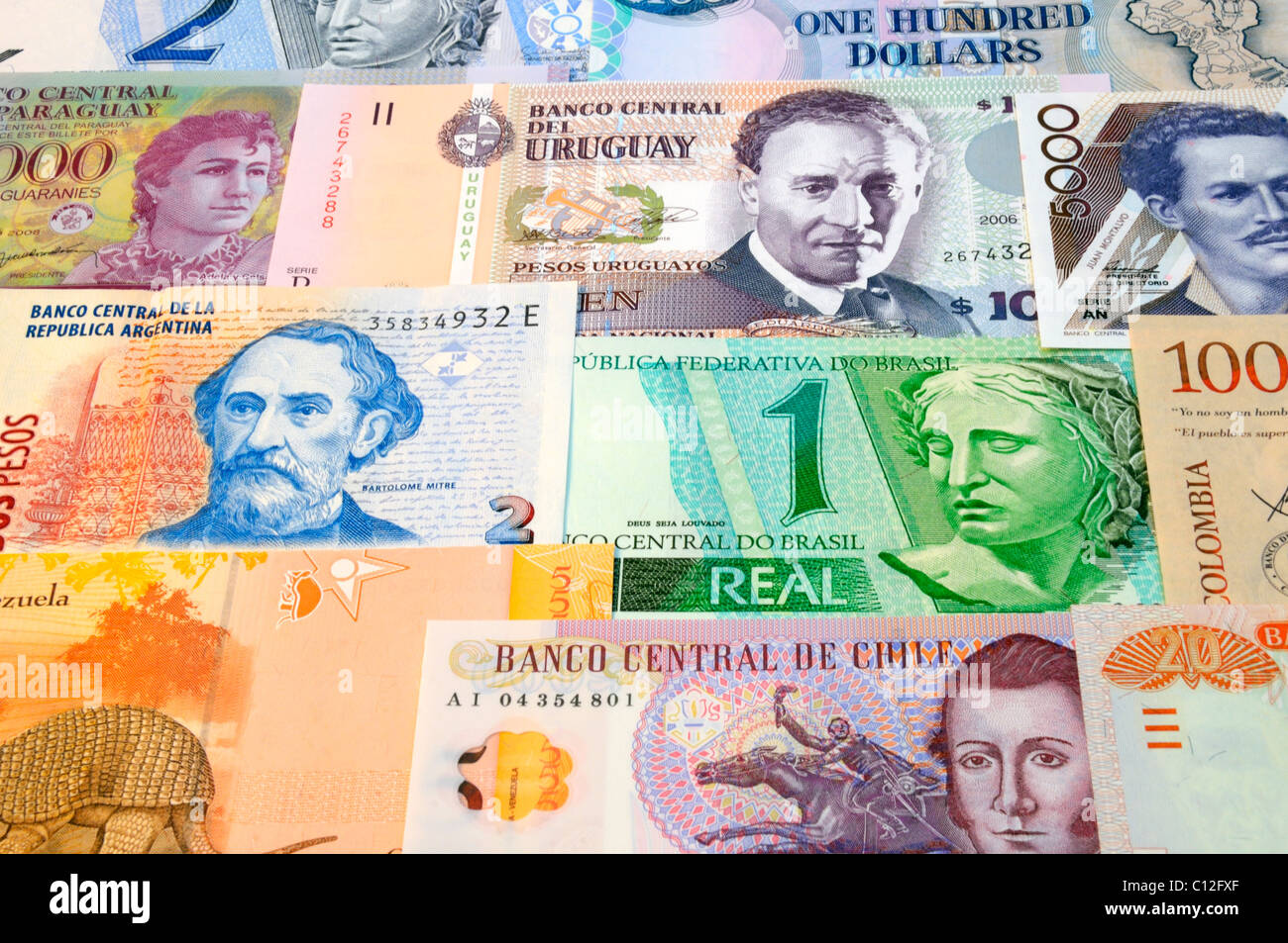 Südamerikanische Banknoten. Stockfoto