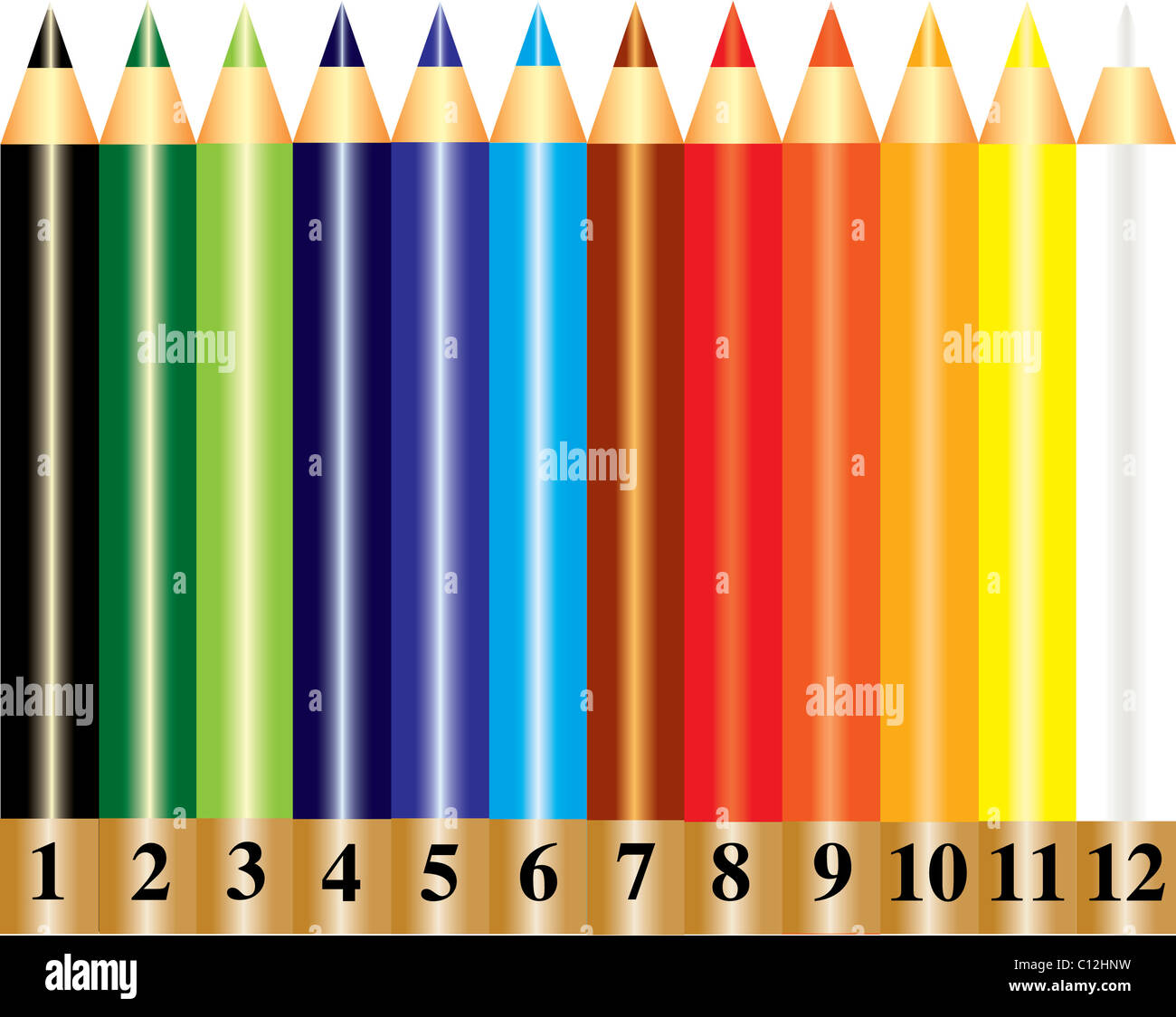 Eine Reihe von Regenbogen Farbstift mit Zahlen Stockfoto