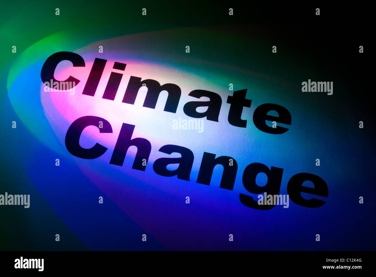 Farbe, Licht und Wort des Klimawandels für Hintergrund Stockfoto