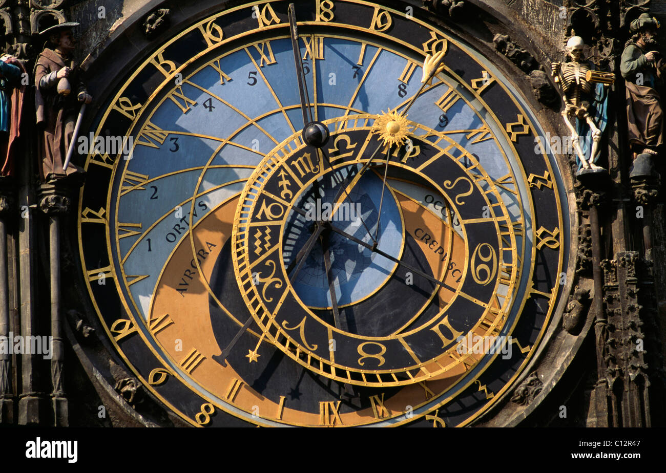Astronomische Uhr, Rathaus der Altstadt, Prag, Tschechische Republik, Weltkulturerbe Stockfoto