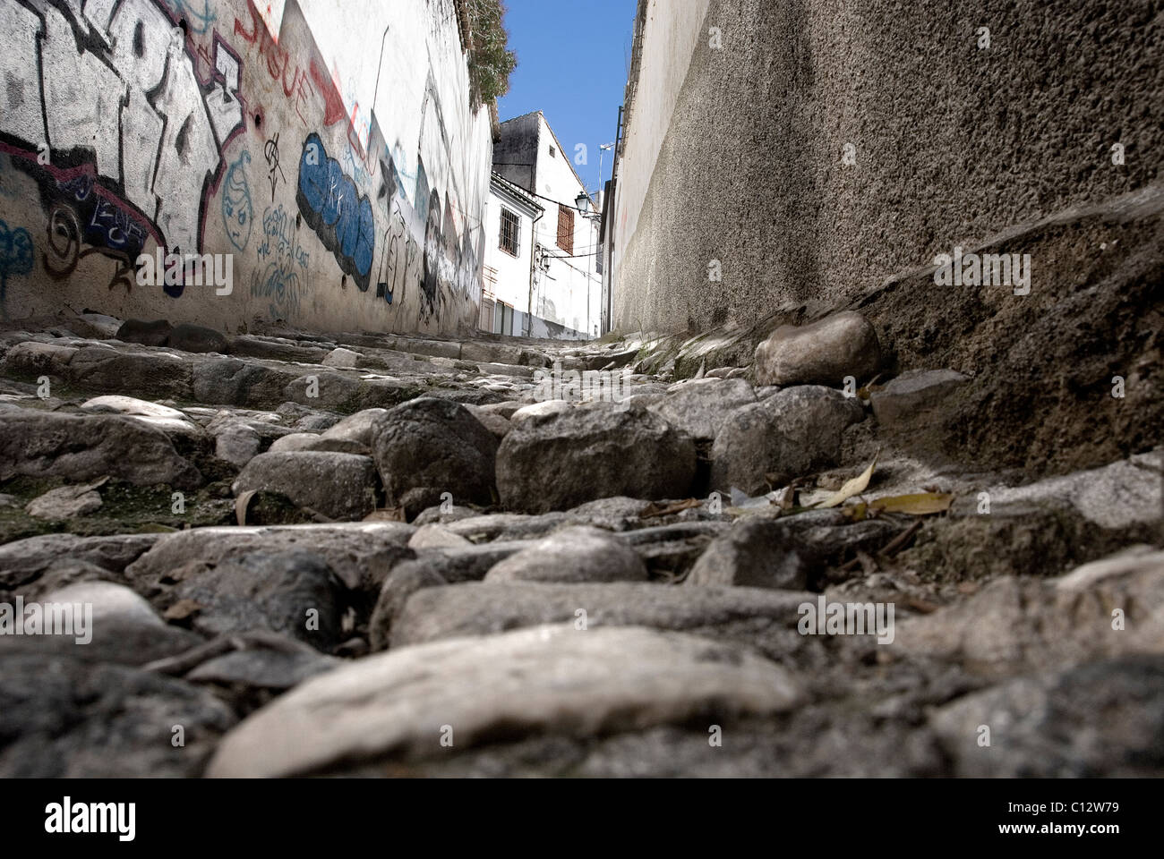 Kopfsteinpflaster im Albaicin, Albayzin, Granada, Andalusien, Spanien Stockfoto